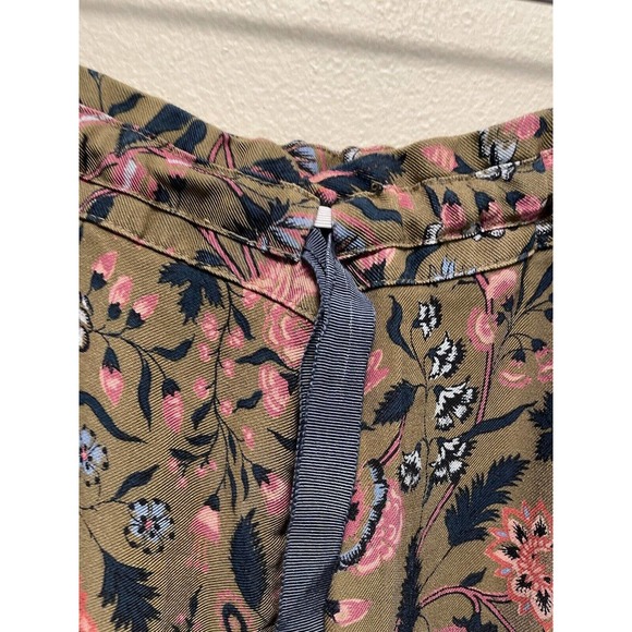 Sundance Madora Pants Womens M Olive Green Floral Drawstring Pockets Artsy Boho - Picture 2 of 9